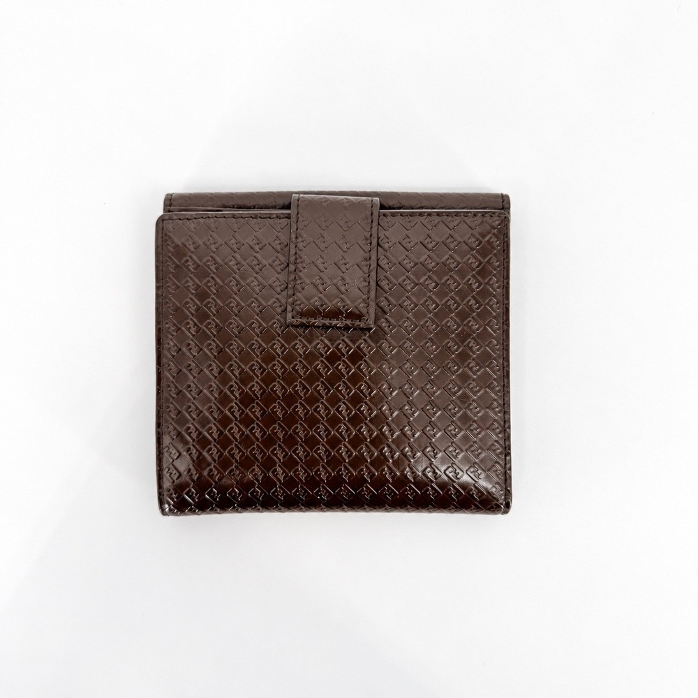 Fendi Bifold Wallet Unisex Brown Zucca Monogram Patent Leather Luxury Italy